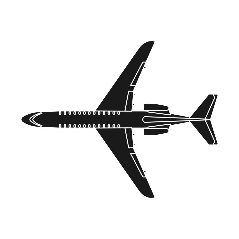 Airplane travel vector icon illustration transportation solid black. Aircraft symbol and fly plane transport isolated white