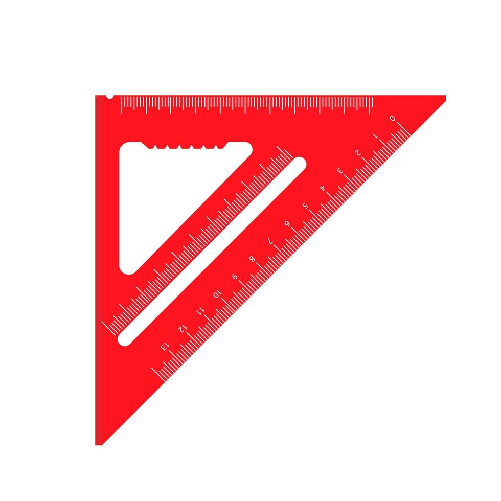 Square ruler red sign geometric vector icon engineering element triangle. School flat measure tool equipment instrument