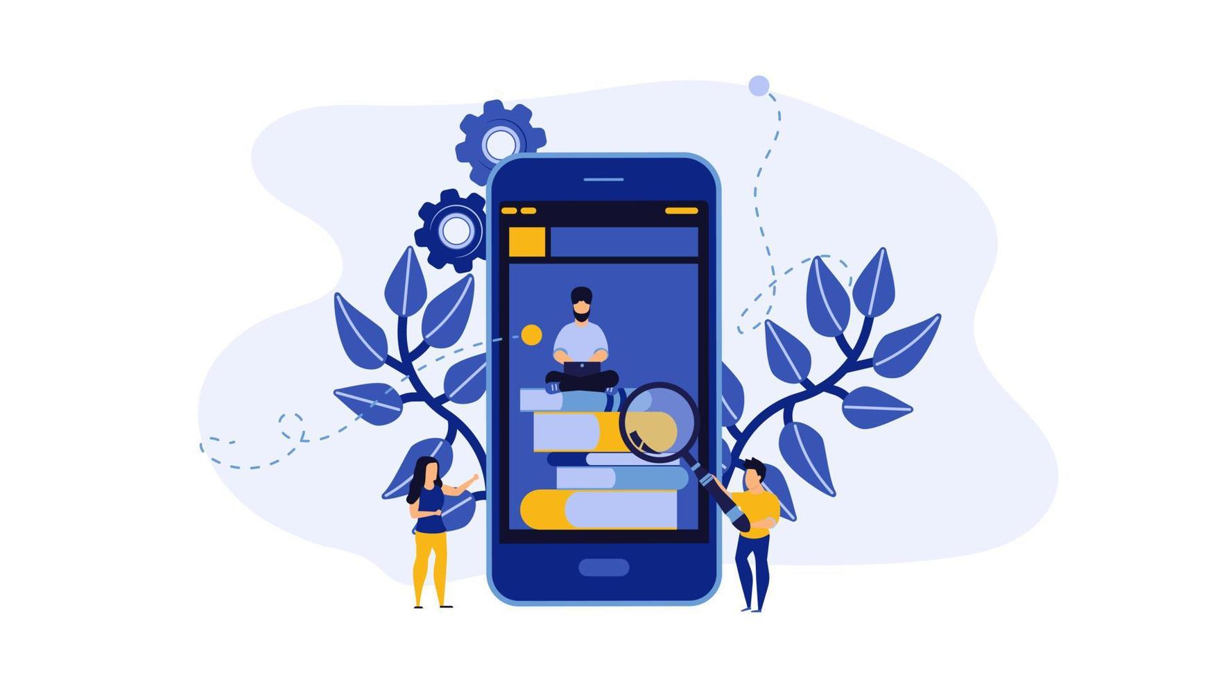 Online book library vector illustration concept with people. Education