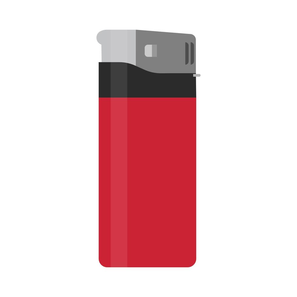 Cigarette disposable lighter red vector flat icon isolated white. Addiction accessory tool danger silhouette