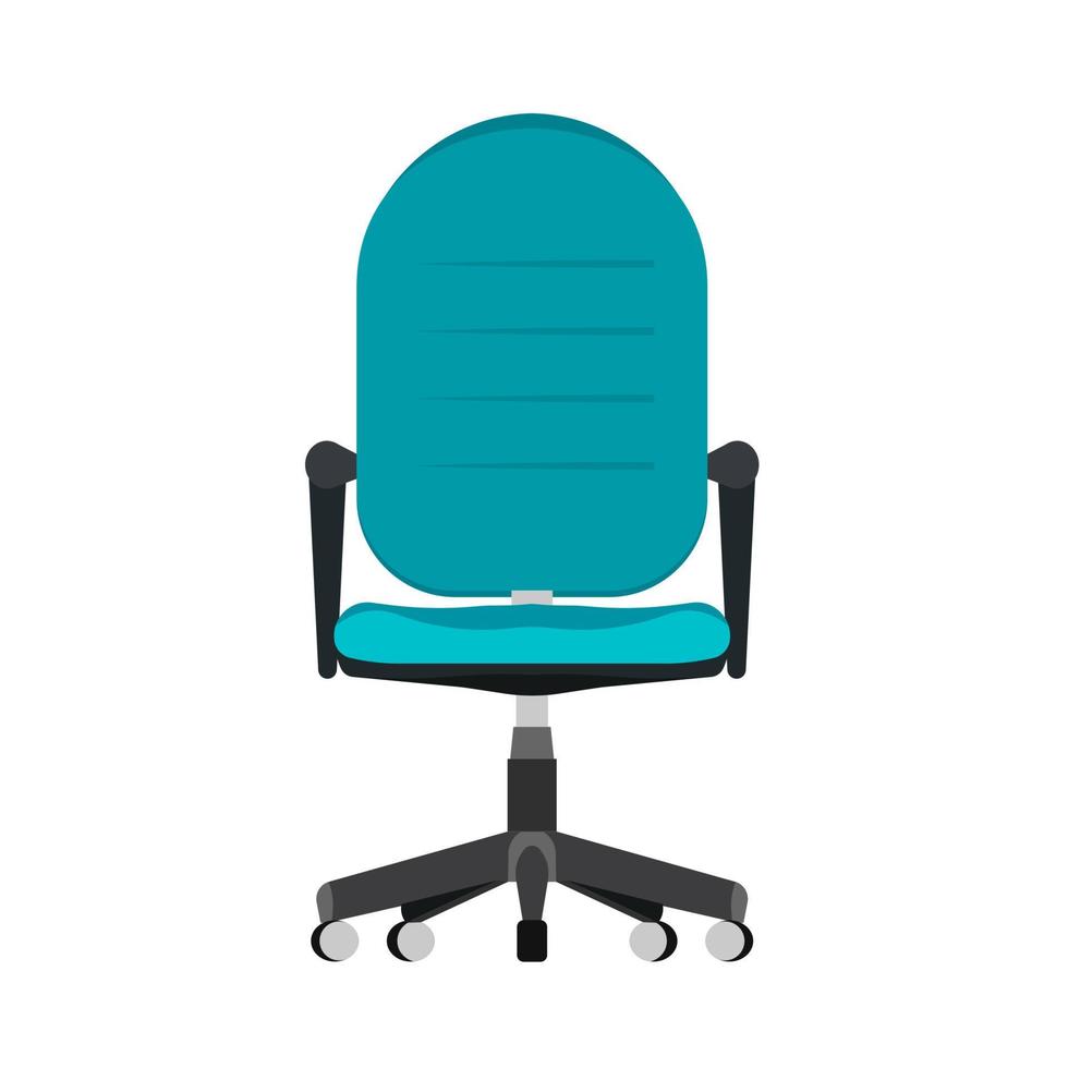 Computer chair office style front view vector icon. Indoor comfortable equipment company interior. Flat workplace PC furniture