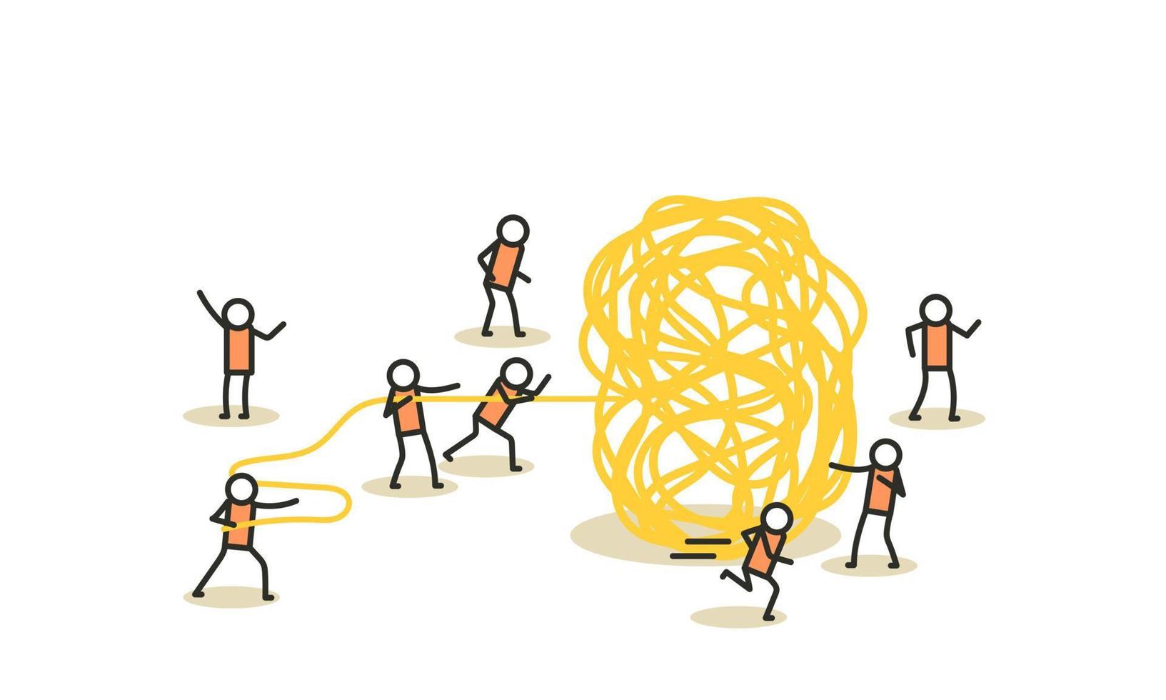 Business challenge vector achievement work progress. Tangle tangled conceptual abstract strategy teamwork people illustration. Solution clew ball career background. Searching motivation metaphor