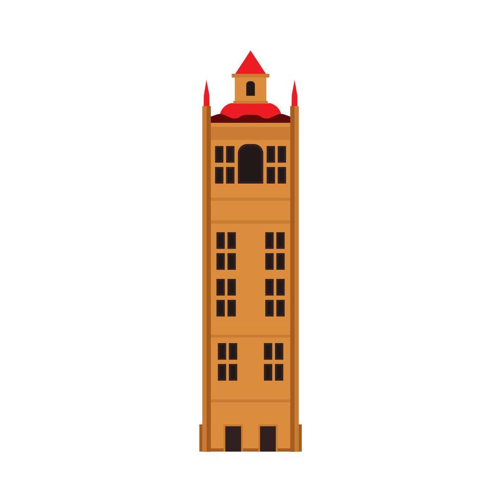 Stone building tower vector icon architecture city. Urban town cartoon cityscape flat exterior high castle fortress