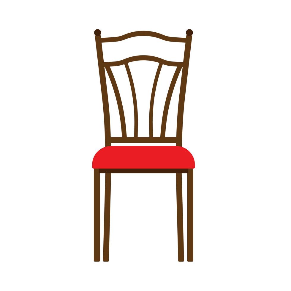 Wooden chair front view vector icon furniture. Classic interior sit. Retro brown cartoon home element flat room