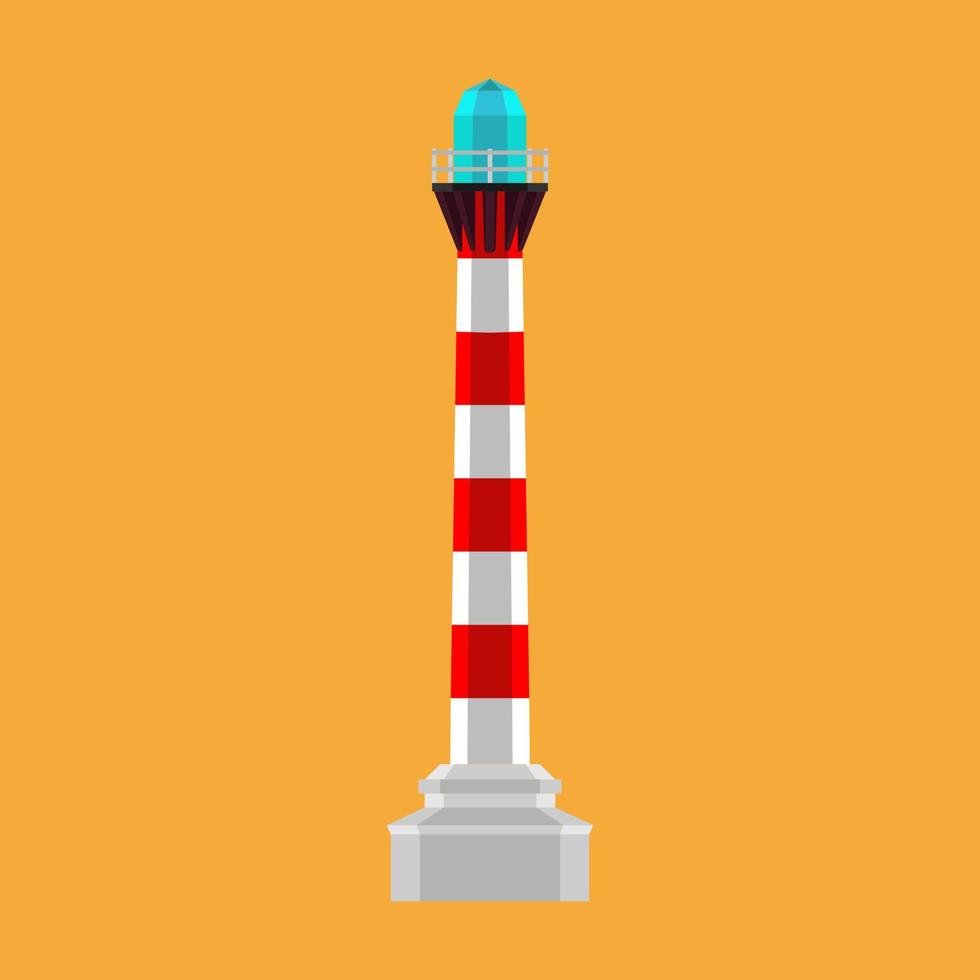 Lighthouse sea illustration beacon vector icon. Building light red tower nautical architecture marine navigation travel. Flat seaside lamp