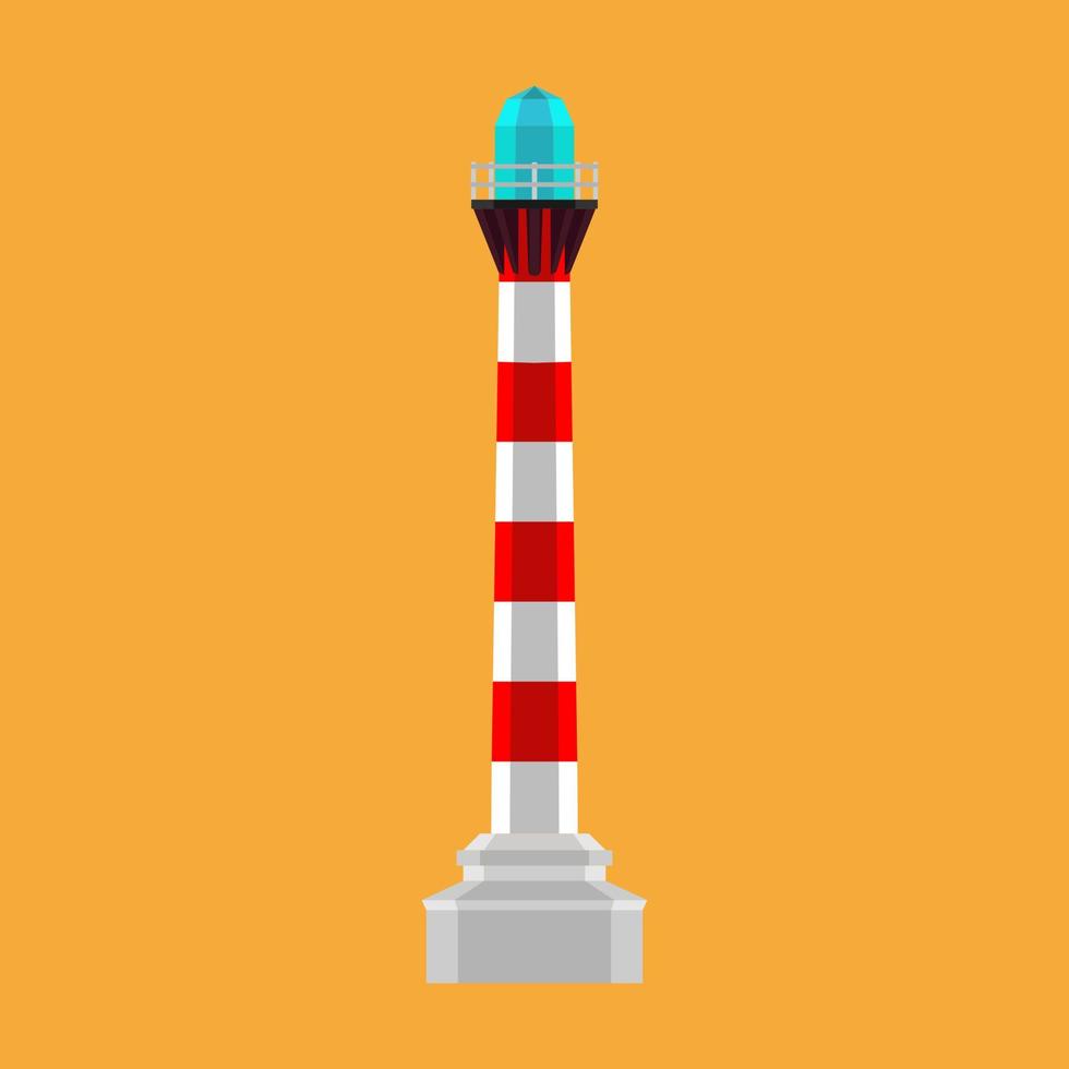 faro mar ilustración icono de vector de baliza. edificio luz rojo torre nautica arquitectura marina navegacion viajes. lámpara de playa plana