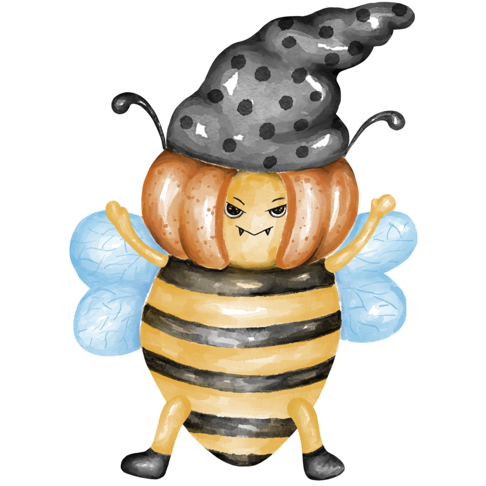 Halloween bee collection illustration Designed with watercolor graphics techniques. Perfect for Halloween themed decorations, digital printing, kindergarten, stickers, cards, gifts and more. png