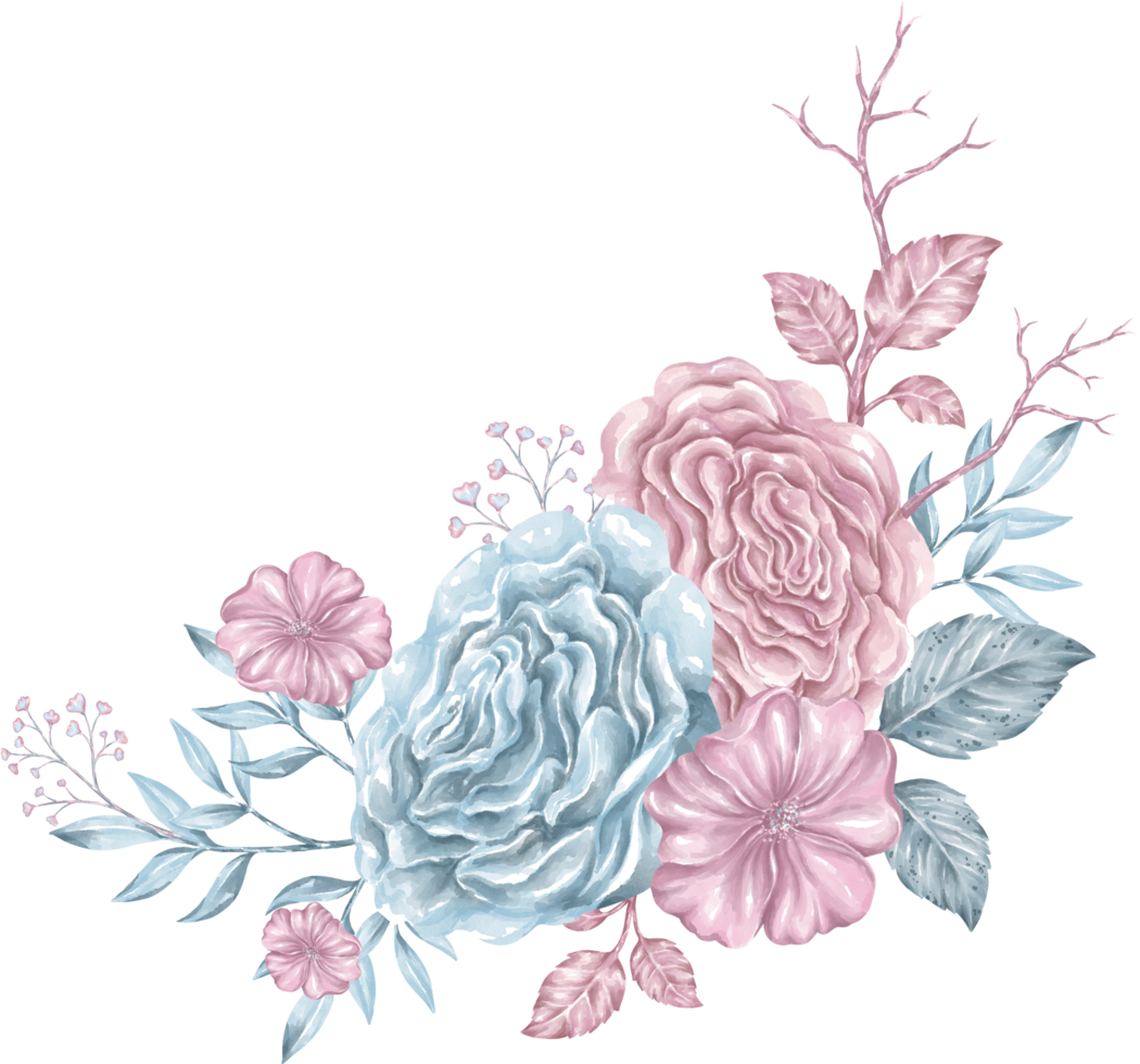 Illustration of a collection of flowers and leaves Designed with watercolor graphics techniques. Perfect for decorating theme weddings, wedding cards, digital prints, weddings, gifts and more. png