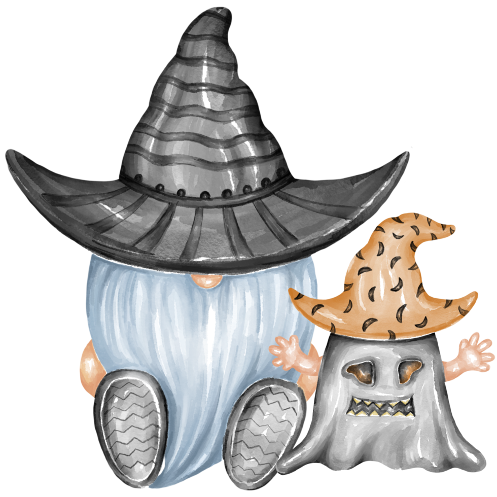 gnomos de halloween de ilustración de colección diseñados con técnicas de gráficos de acuarela. perfecto para decoraciones temáticas de halloween, tarjetas, impresiones digitales, arte para niños, jardín de infantes, regalos y más. png