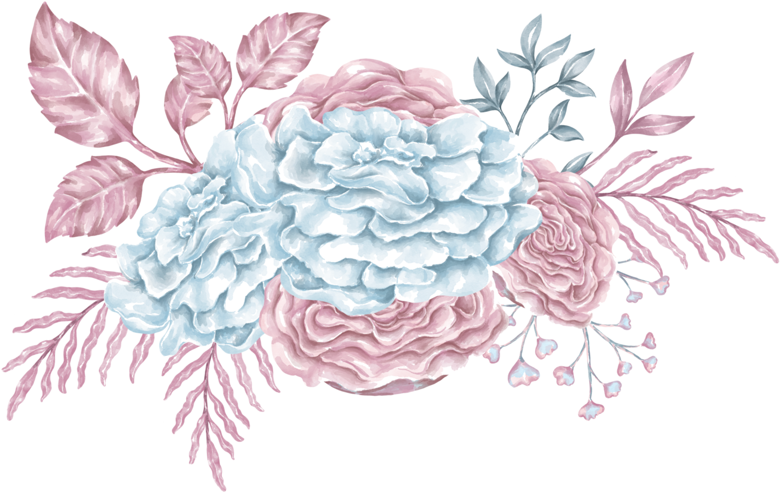 Illustration of a collection of flowers and leaves Designed with watercolor graphics techniques. Perfect for decorating theme weddings, wedding cards, digital prints, weddings, gifts and more. png