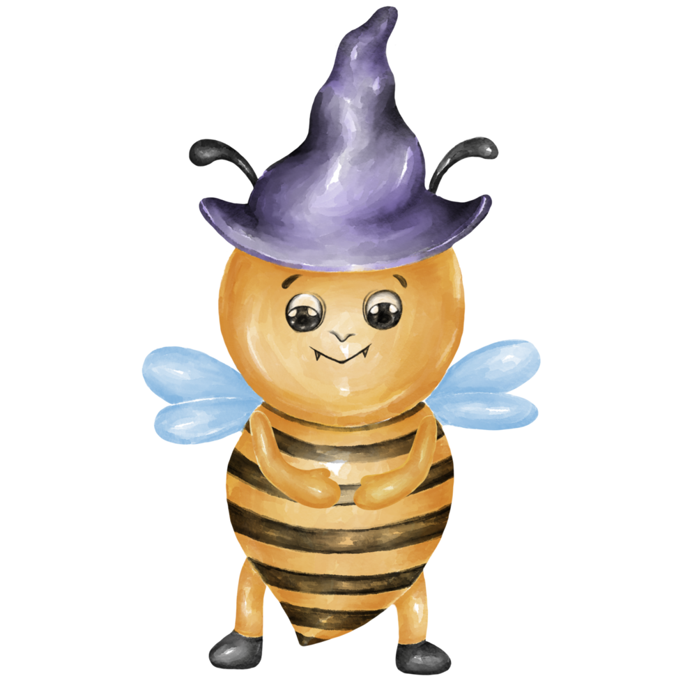 Halloween bee collection illustration Designed with watercolor graphics techniques. Perfect for Halloween themed decorations, digital printing, kindergarten, stickers, cards, gifts and more. png