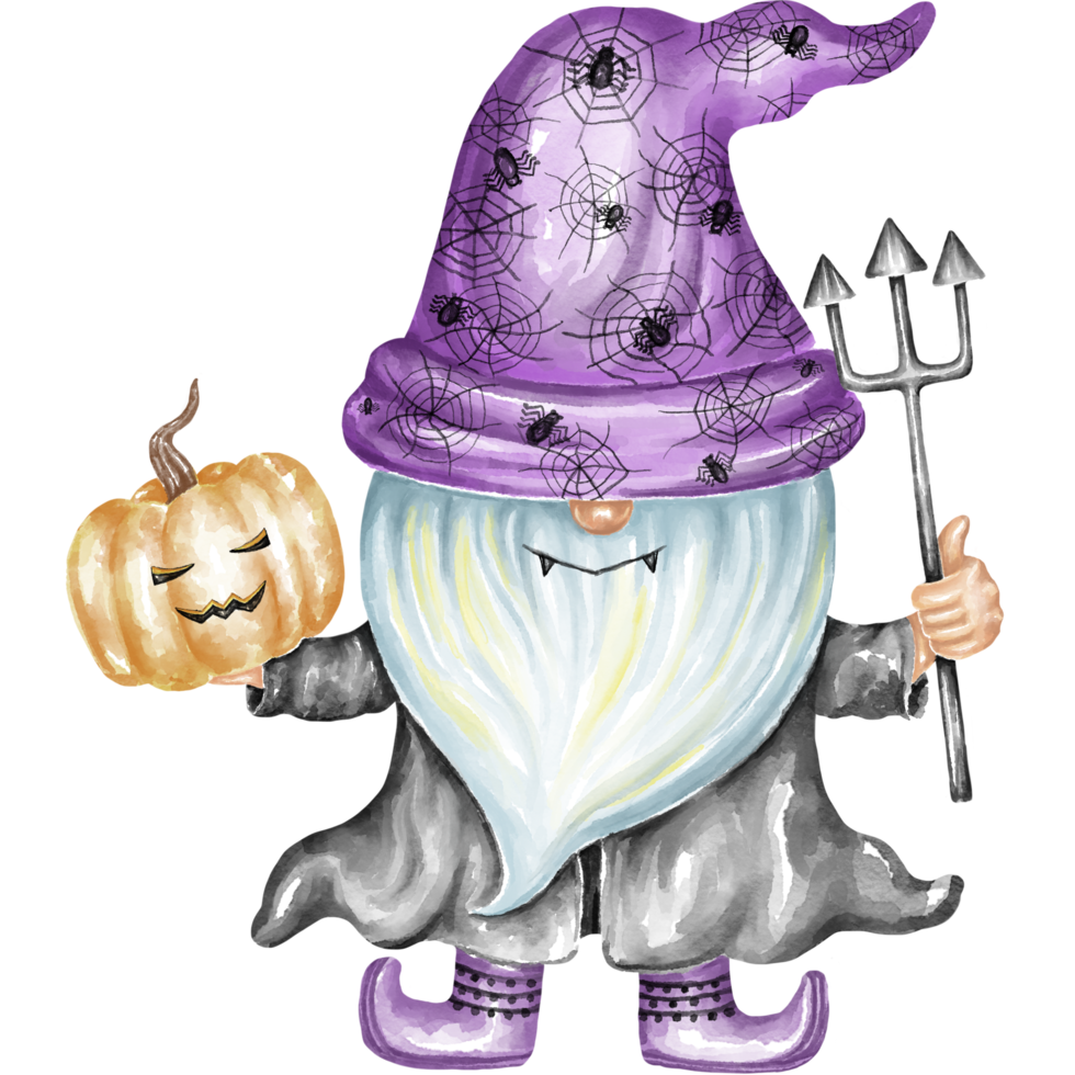 Collection illustration Halloween Gnomes Designed with watercolor graphics techniques. Perfect for Halloween themed decorations, cards, digital prints, art for kids, kindergarten, gifts and more. png