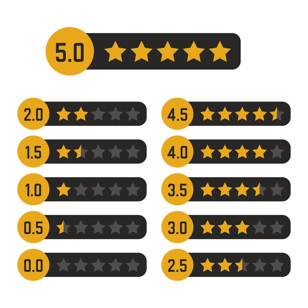 Black and yellow star rating design gold icons set. Review the quality best rank by five. Success symbol vector illustration