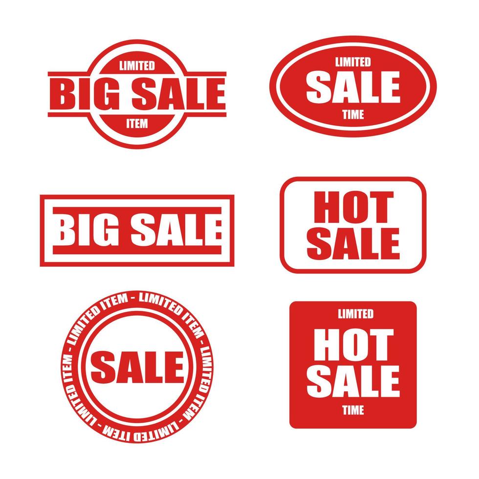 colección de sellos rojos de venta aislada. conjunto de diseño de venta de icono de etiqueta. Ilustración de vector de publicidad de insignia de sello grunge