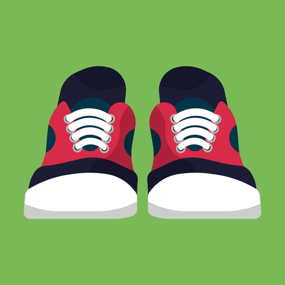 Sneaker shoe front view vector red icon. Sport pair fashion design footwear athletic clothing running. Exercise boot set