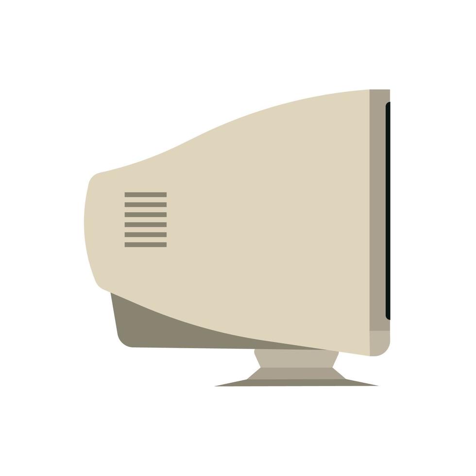 Retro monitor computer side view device equipment flat vector icon. 90s machine PC