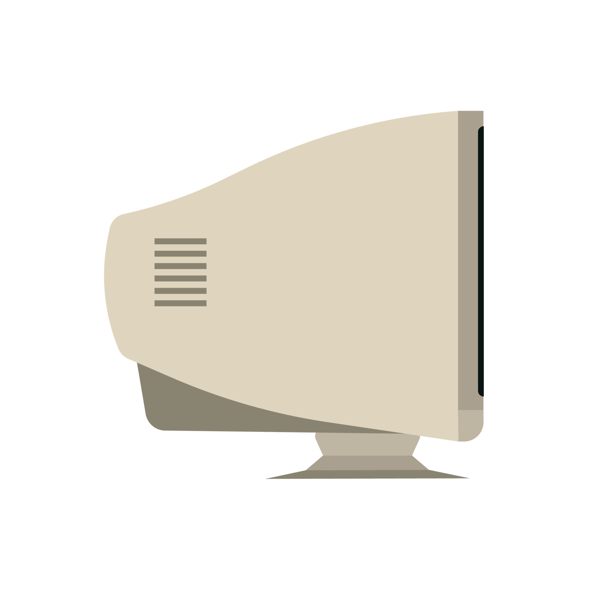 Retro monitor computer side view device equipment flat vector icon. 90s