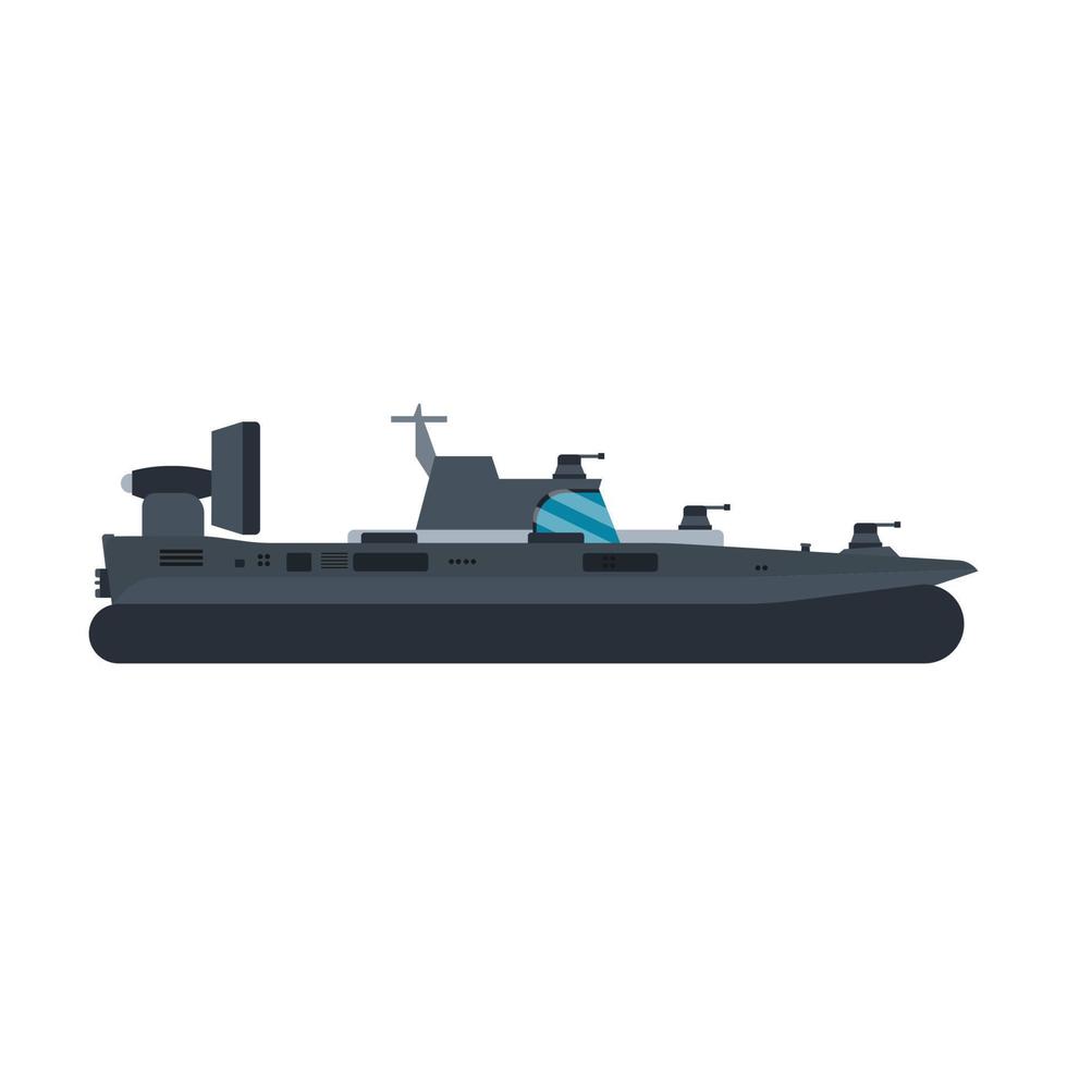 ilustración de icono de vector de vista lateral de aerodeslizador de la marina. barco mar transporte agua buque velocidad. motor marino aislado futuro plano portador motor