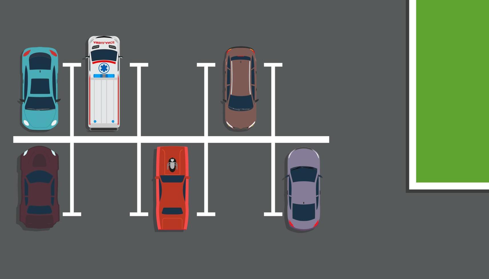 Fondo de ilustración de concepto de vector de vista superior de parque. por encima del mapa de calles del coche ciudad de carretera plana. diseño de garaje mucho espacio de lote en el centro. lugar de tráfico de tragamonedas libre de vehículos. zona de aparcamiento vacía