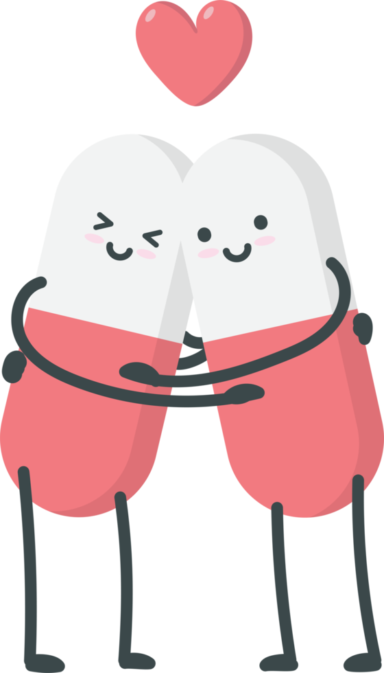 Cute happy pill love with heart cartoon character png