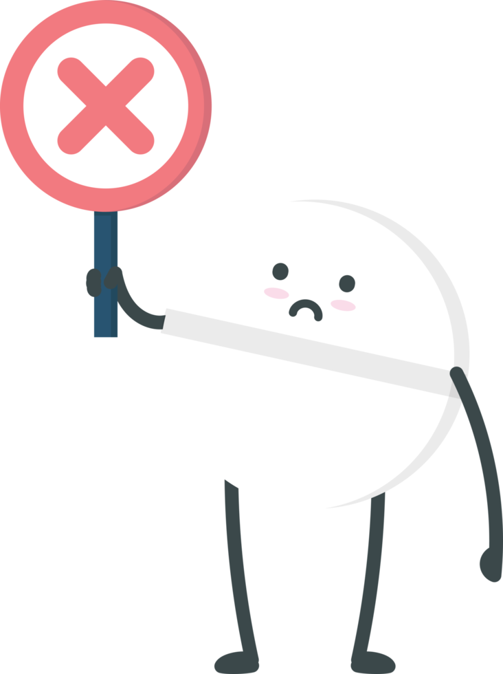 Cute sad pill with wrong sign cartoon character png