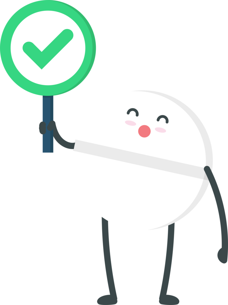 Cute happy pill with correct sign cartoon character png