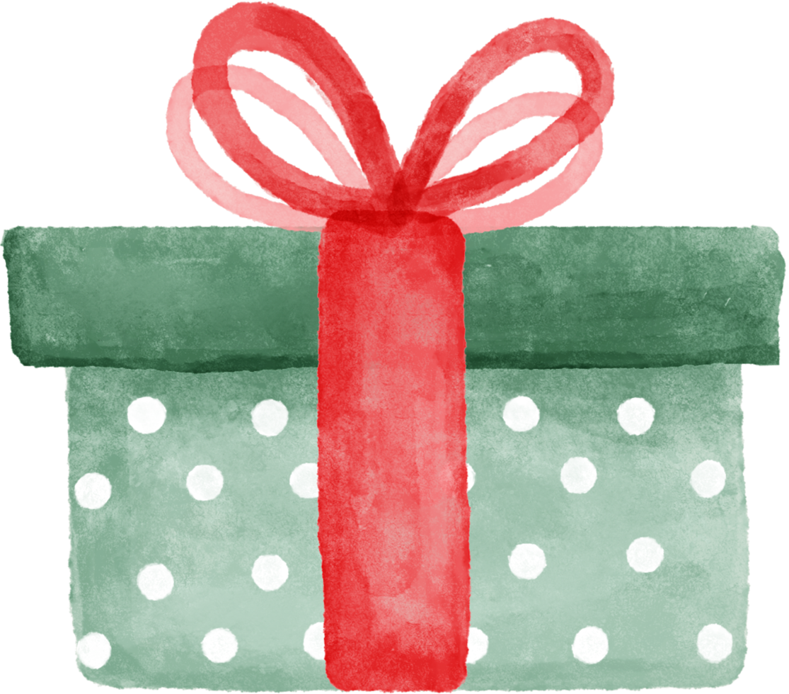 Watercolor Christmas gift box for decoration. png