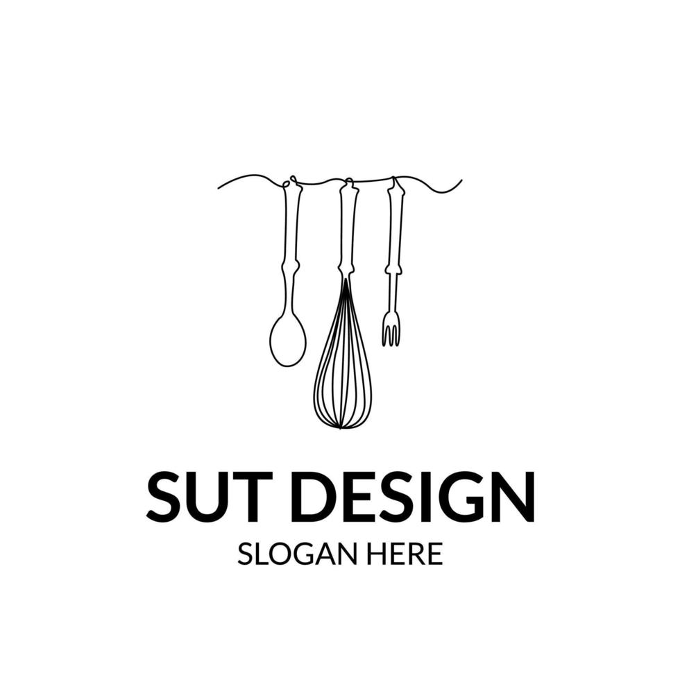 line art of spoon and fork with a hanging dough mixer vector