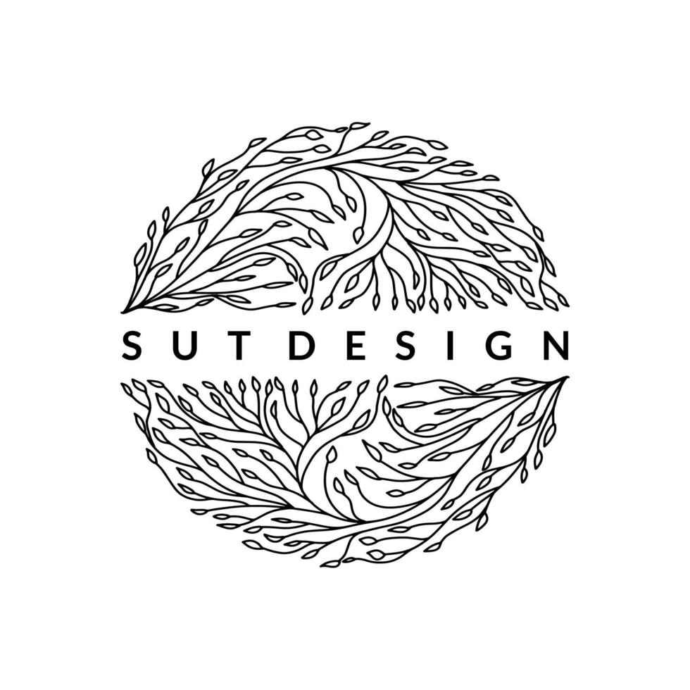 circle logo floral botanical vines line art style vector