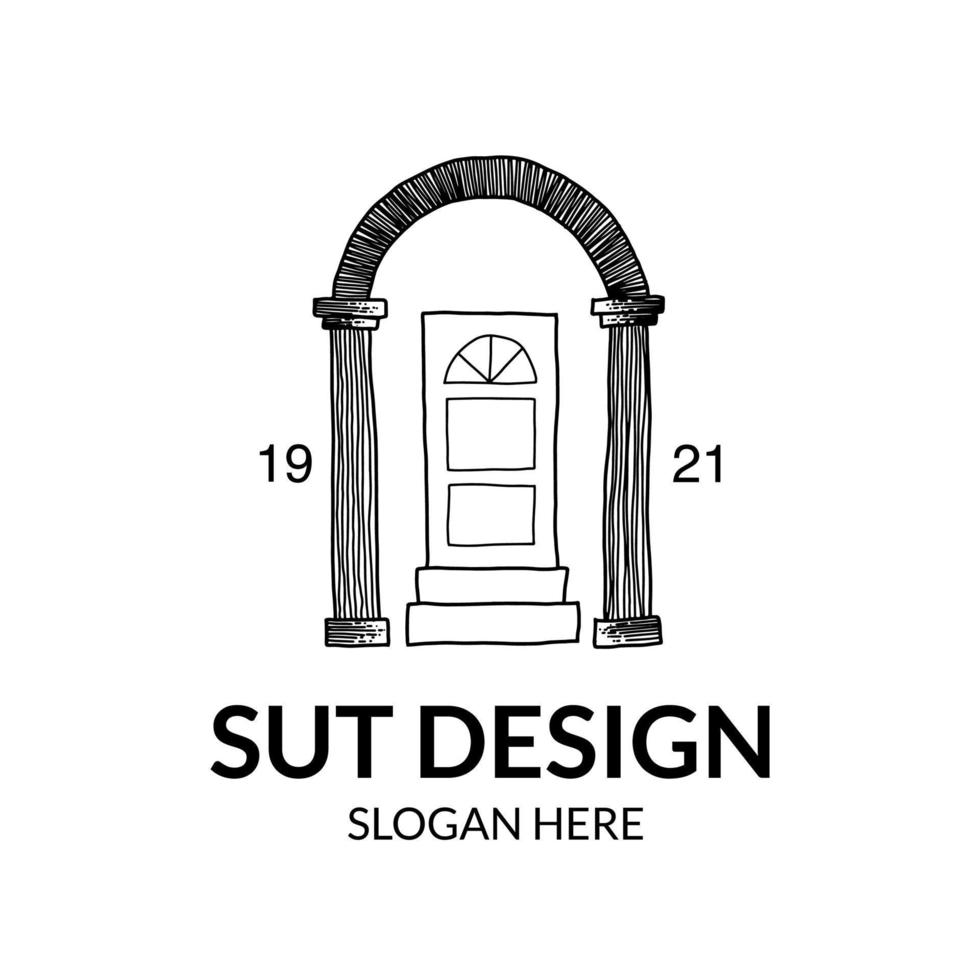 ricas puertas y puertas con estilo de diseño de logotipo de arte lineal vector