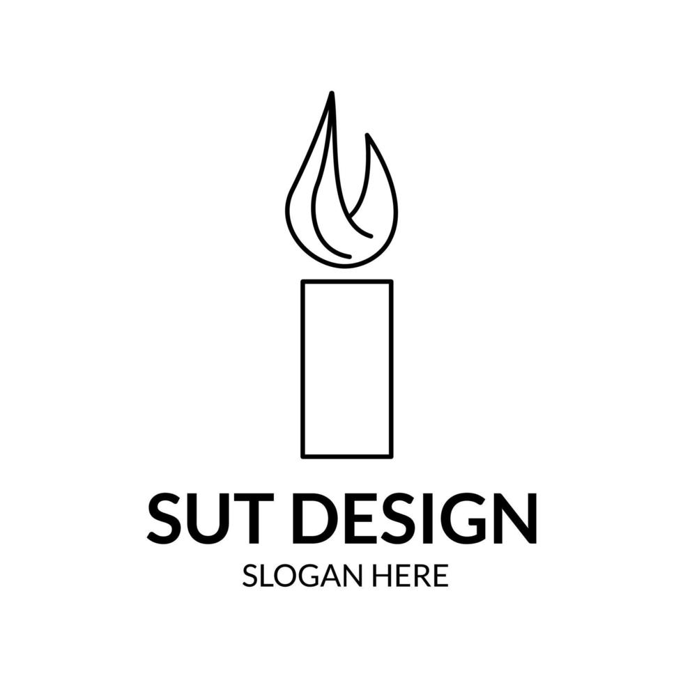 thin geometric line candle logo with burning fire vector