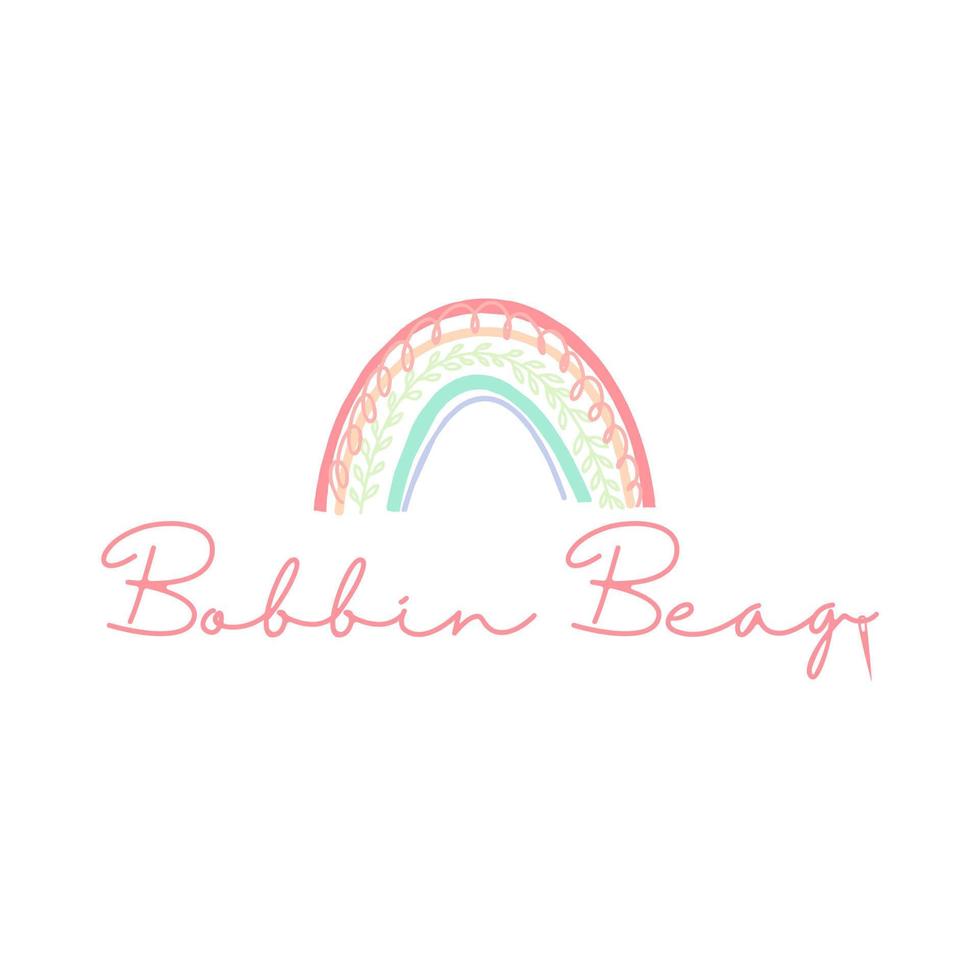 image of a rainbow with candy colors made of threads sewn into a shal or macrame vector