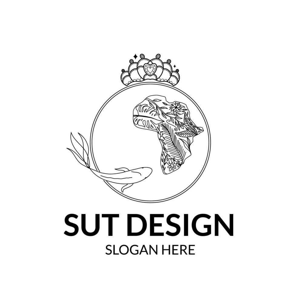 fish with crown and africa map in line art style vector