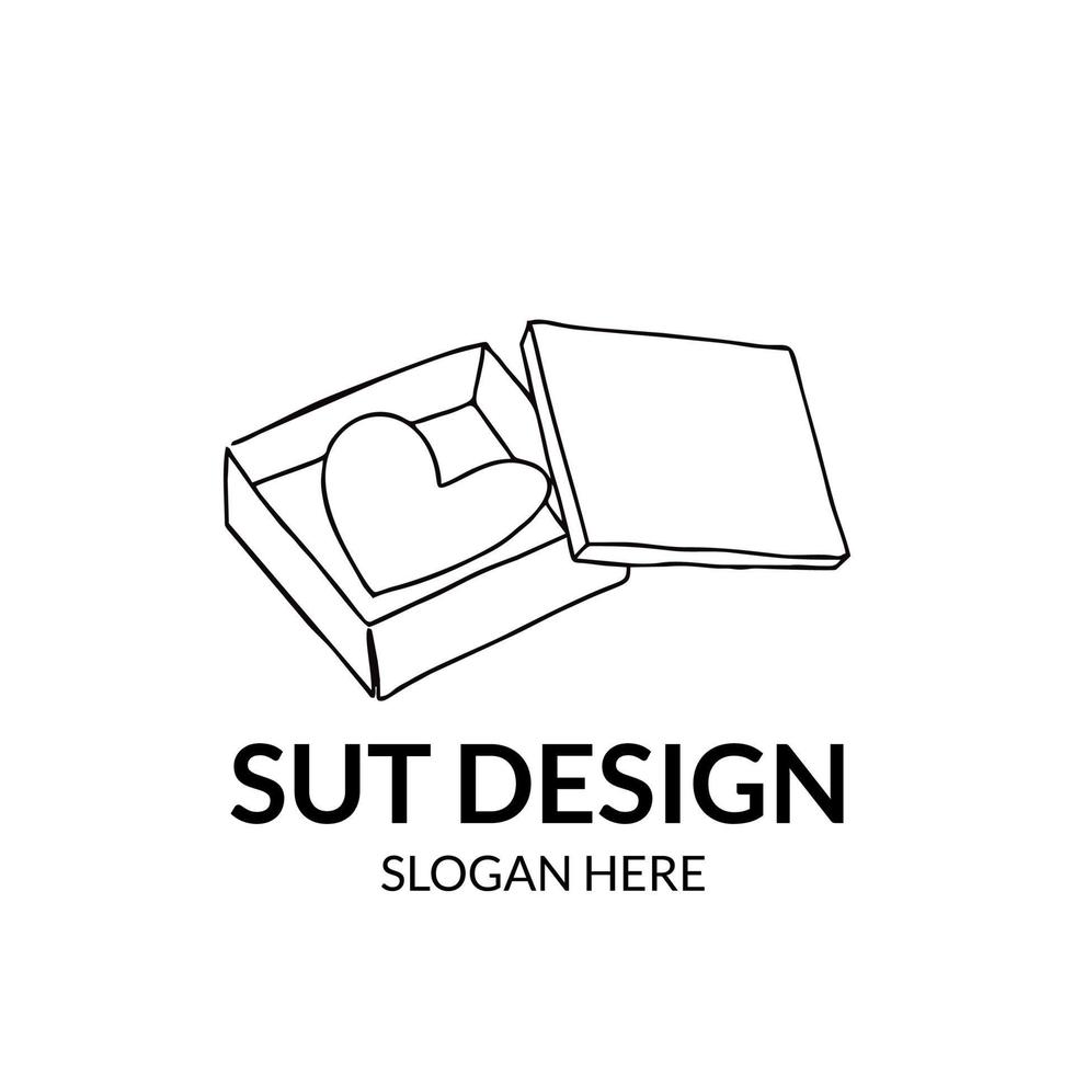 gift box or line art gift with heart inside vector