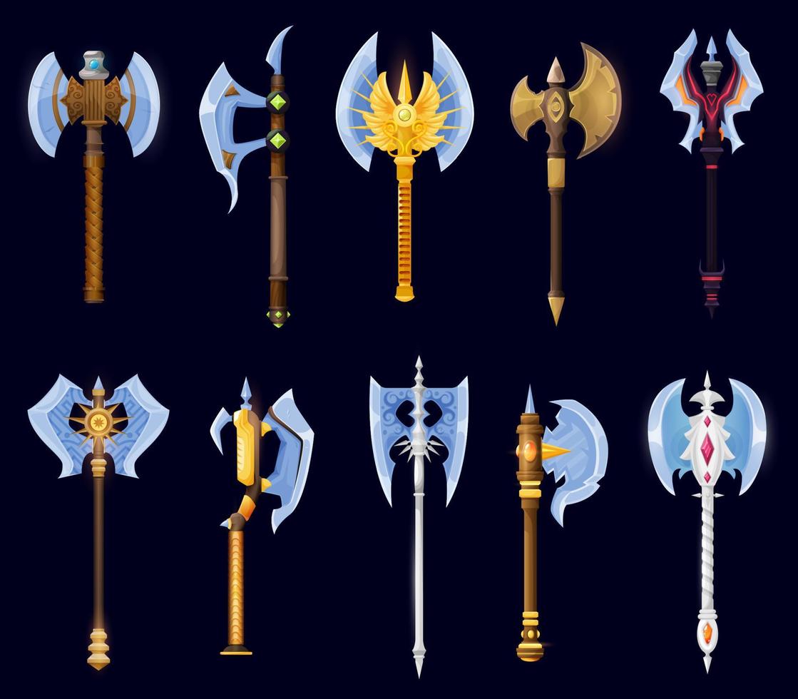 Magical nordic battle axe and skyrim weapon, arms vector