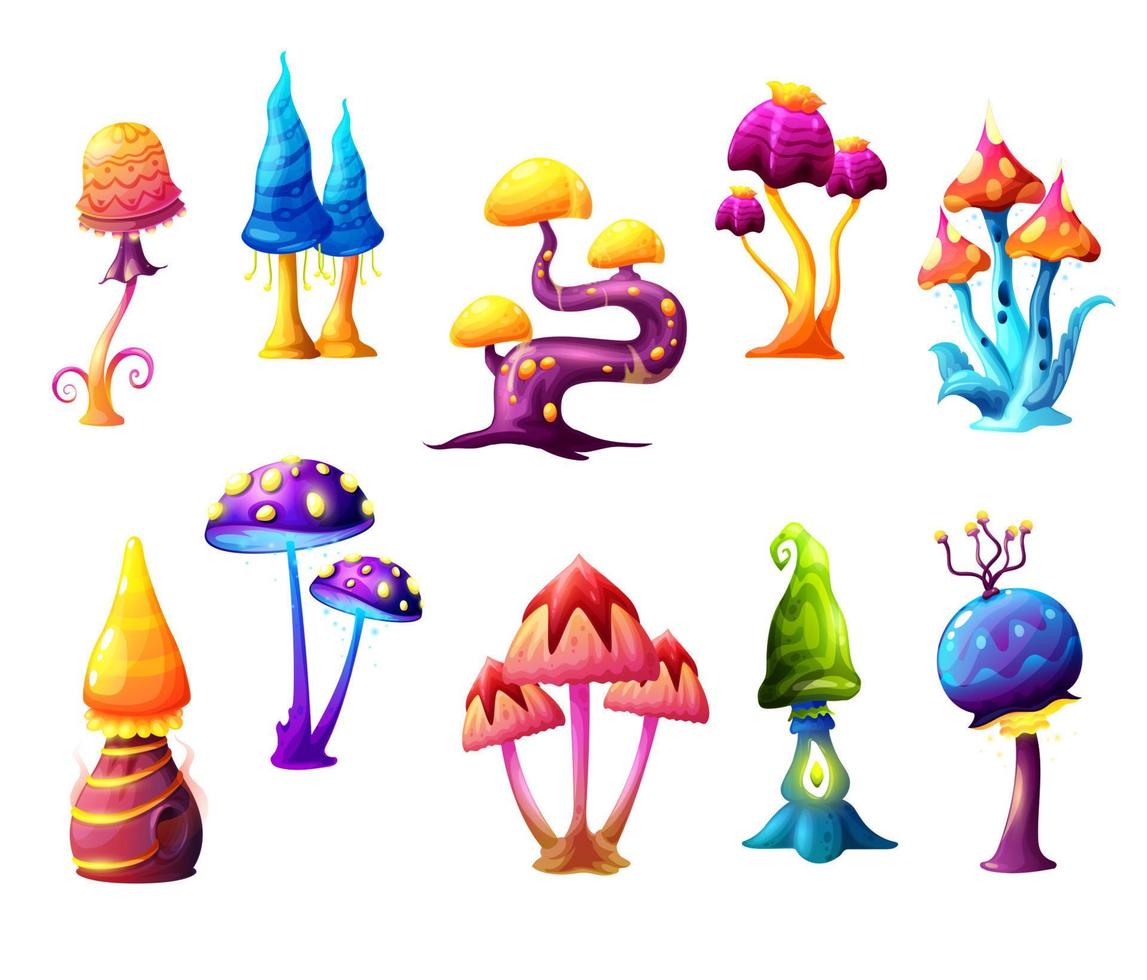 Fairy fantasy cartoon mushrooms vector magic fungi