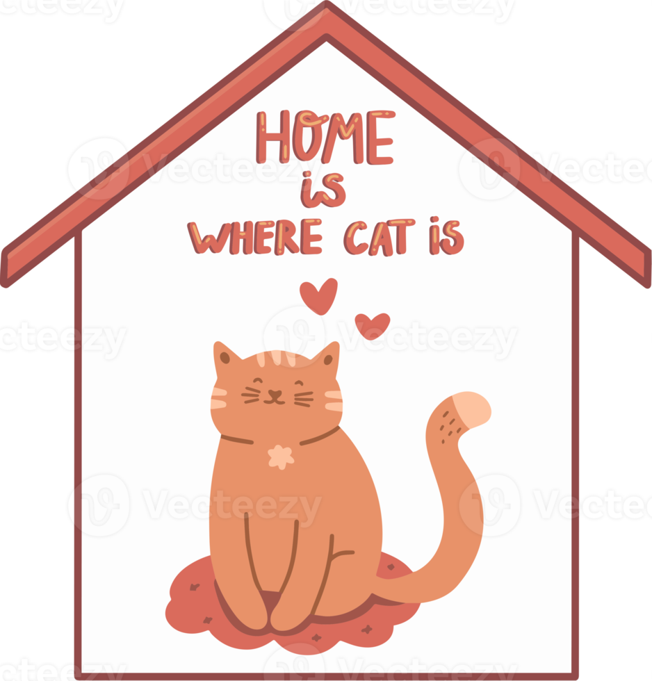 Home is where cat is cartoon illustration. png