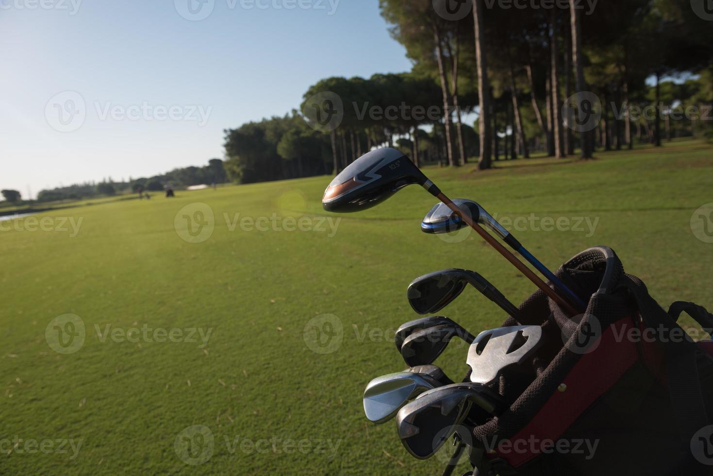 close up golf bag on course photo
