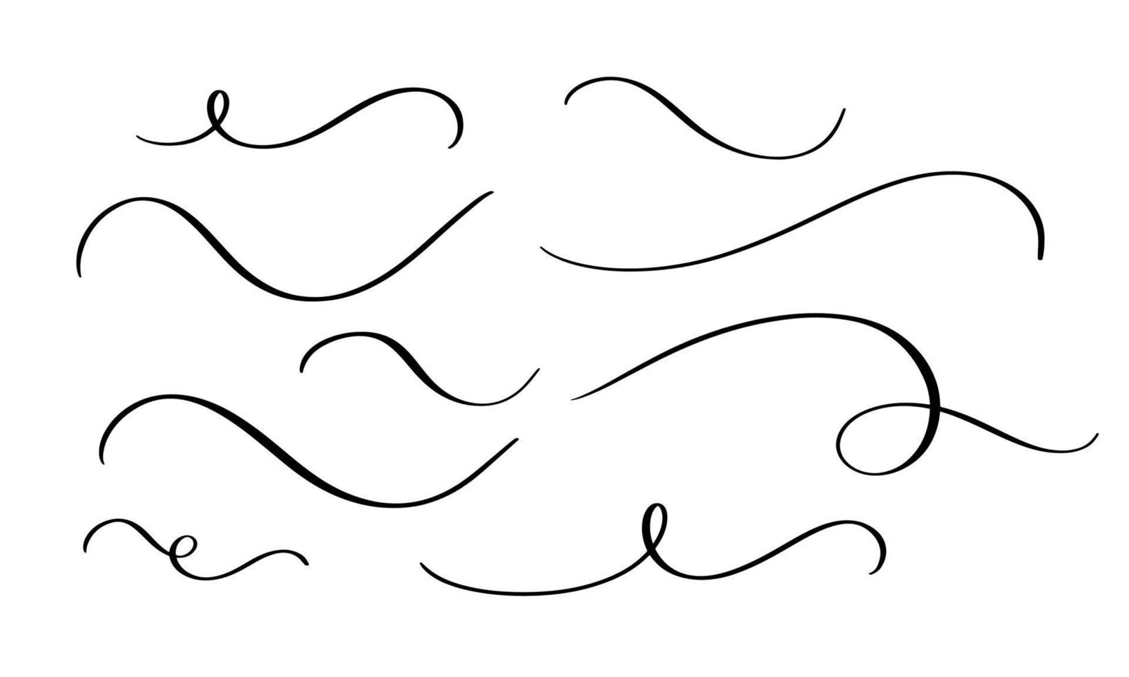 Hand drawn collection of curly swishes, swashes, swoops. Calligraphy swirl. vector
