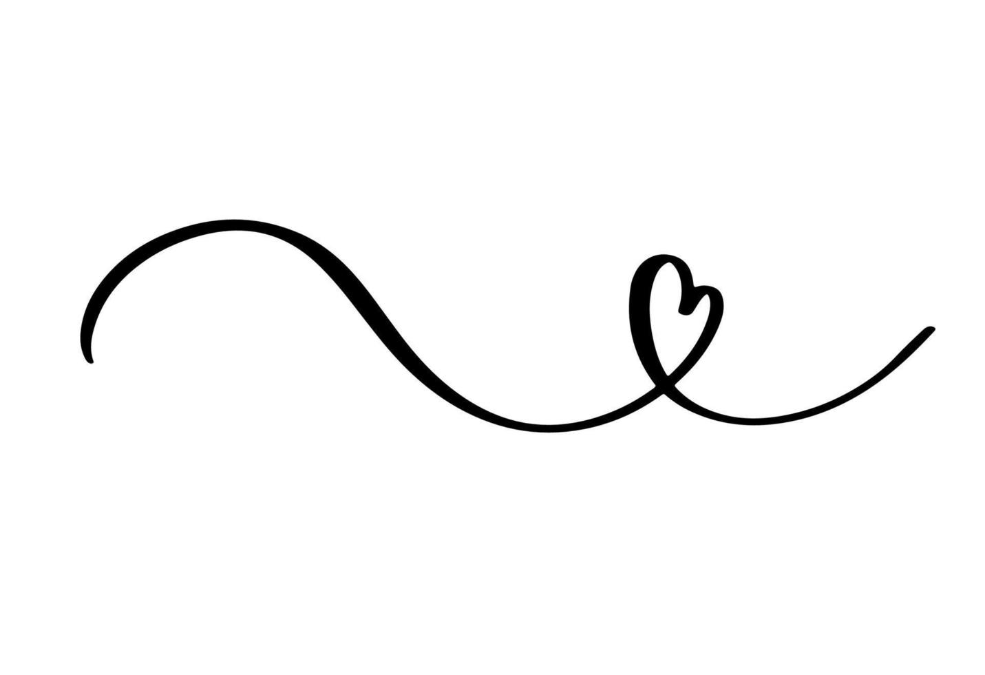 Squiggle and swirl line with a heart. Hand drawn calligraphic swirl. vector