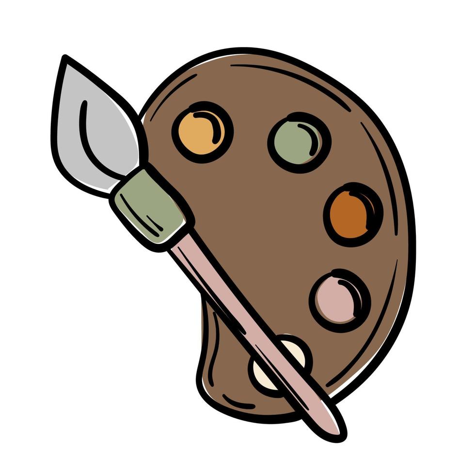 Doodle sticker paint brush and palette 10884130 Vector Art at Vecteezy
