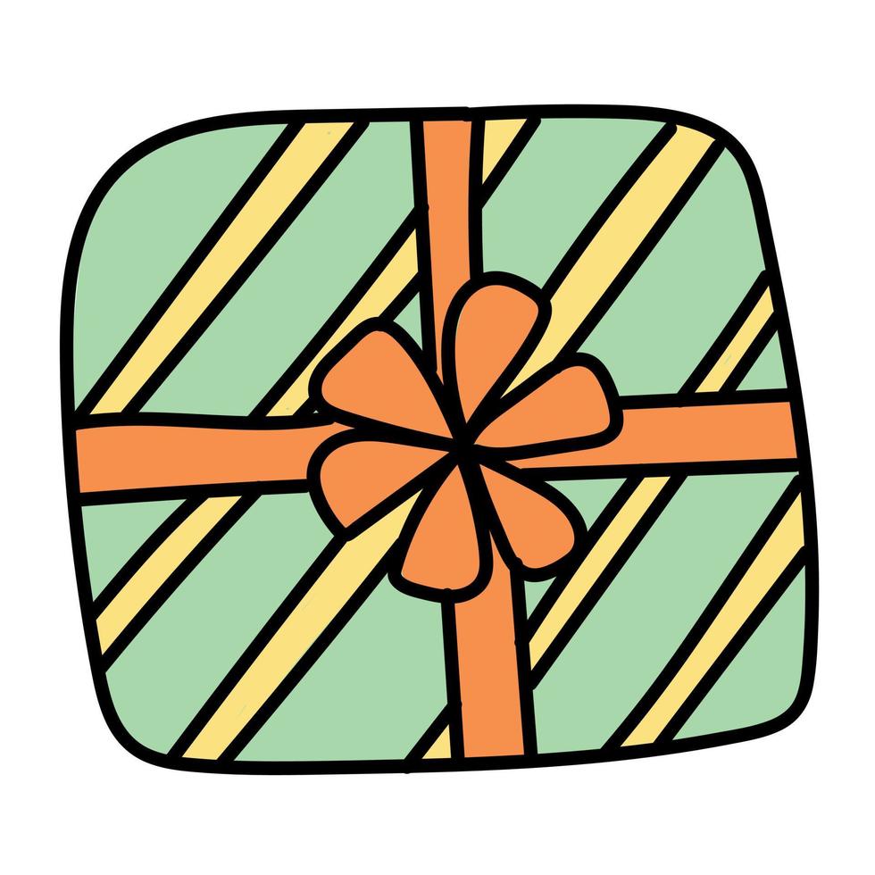 Doodle sticker of a holiday box with a gift vector