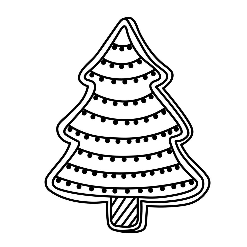 Christmas gingerbread cookies in the form of a tree, in a linear style vector