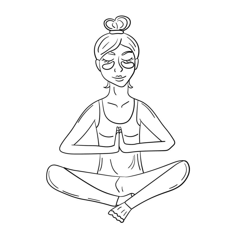 Doodle sticker girl relaxes and meditates vector