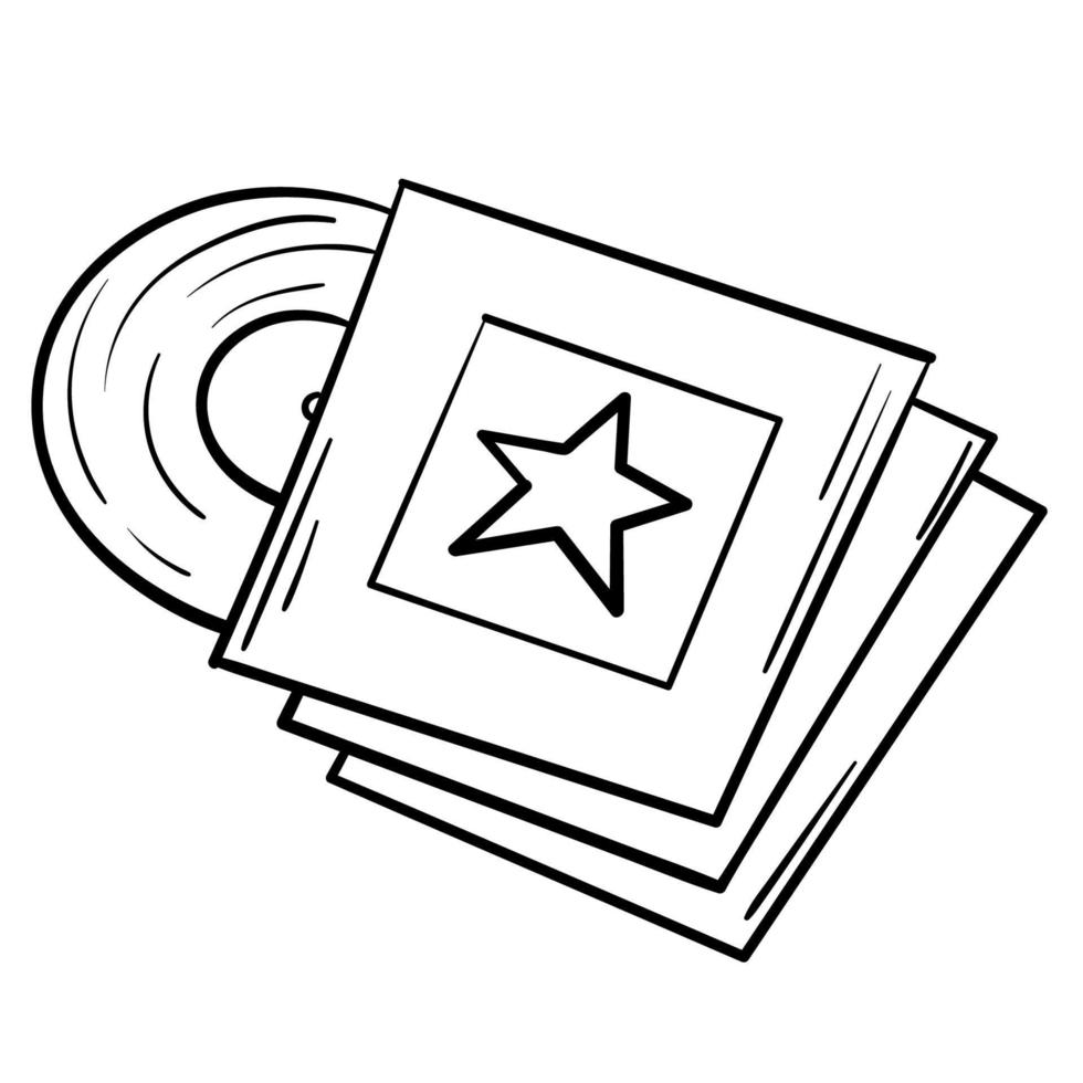 Doodle sticker vintage records with music vector