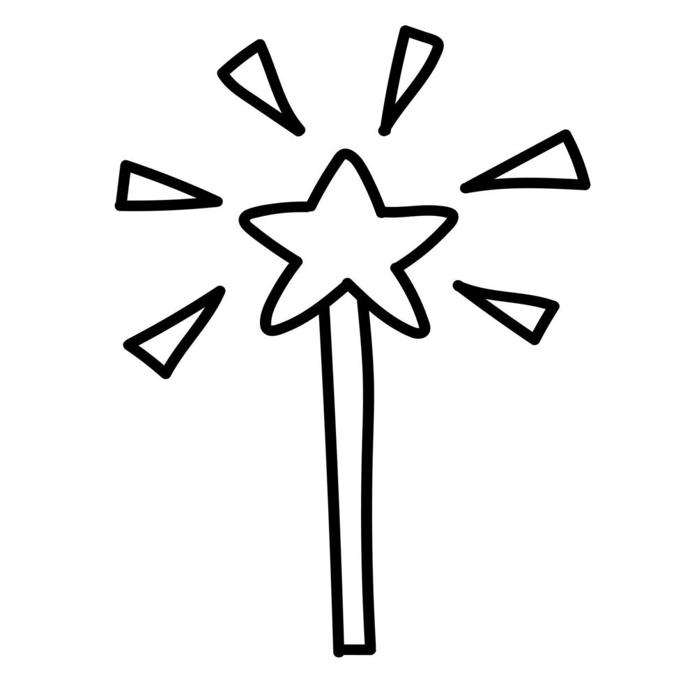 Doodle sticker magic wand star with bow vector