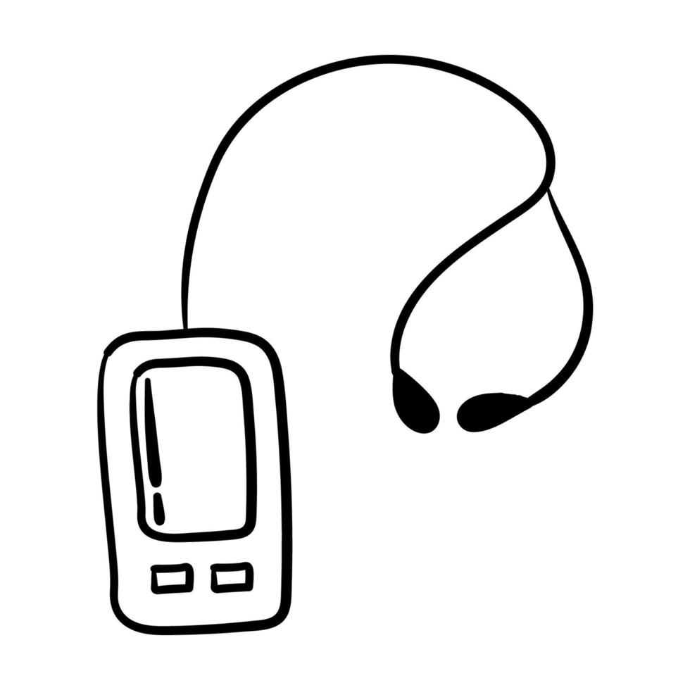 Doodle sticker with old music player vector