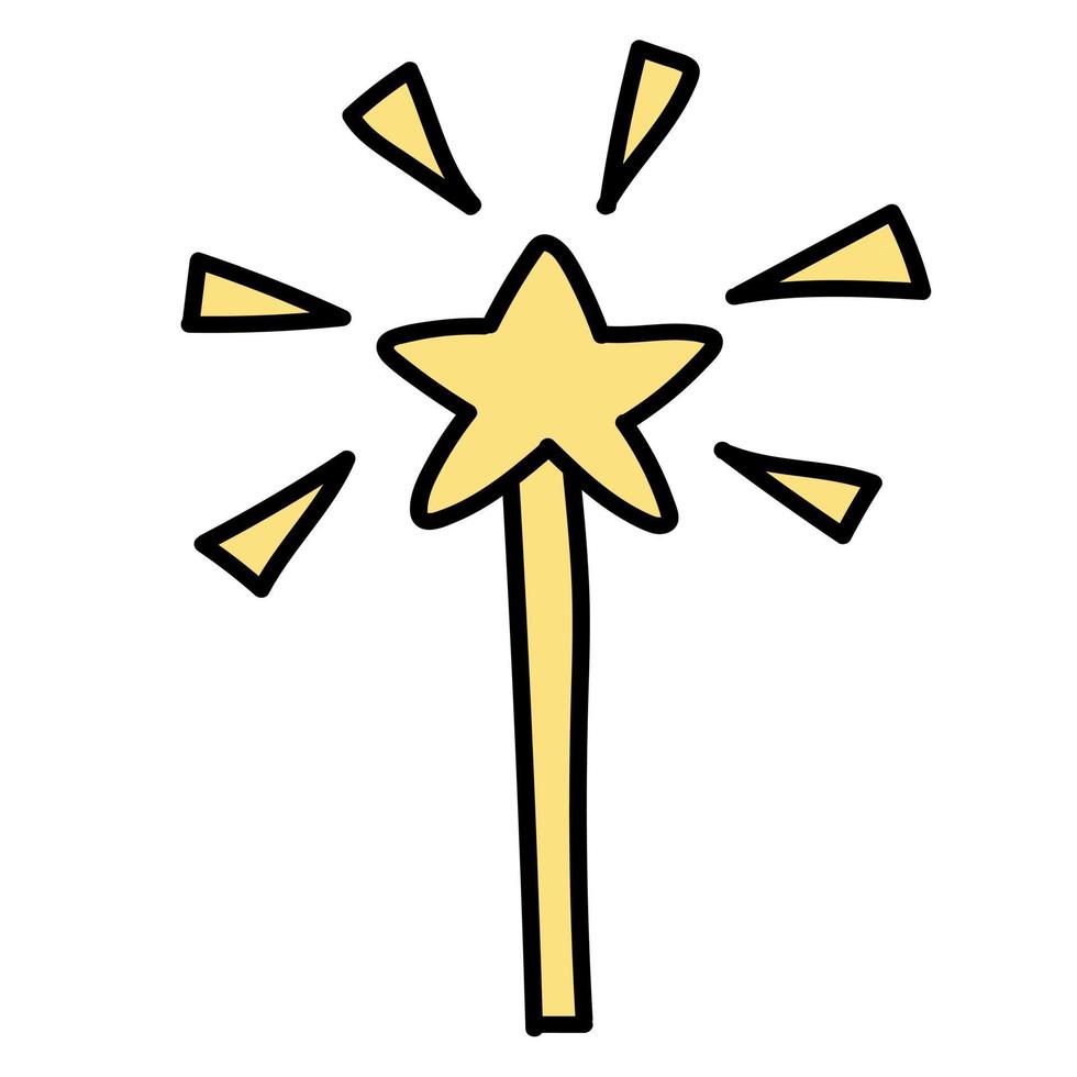 Doodle sticker magic wand star with bow vector