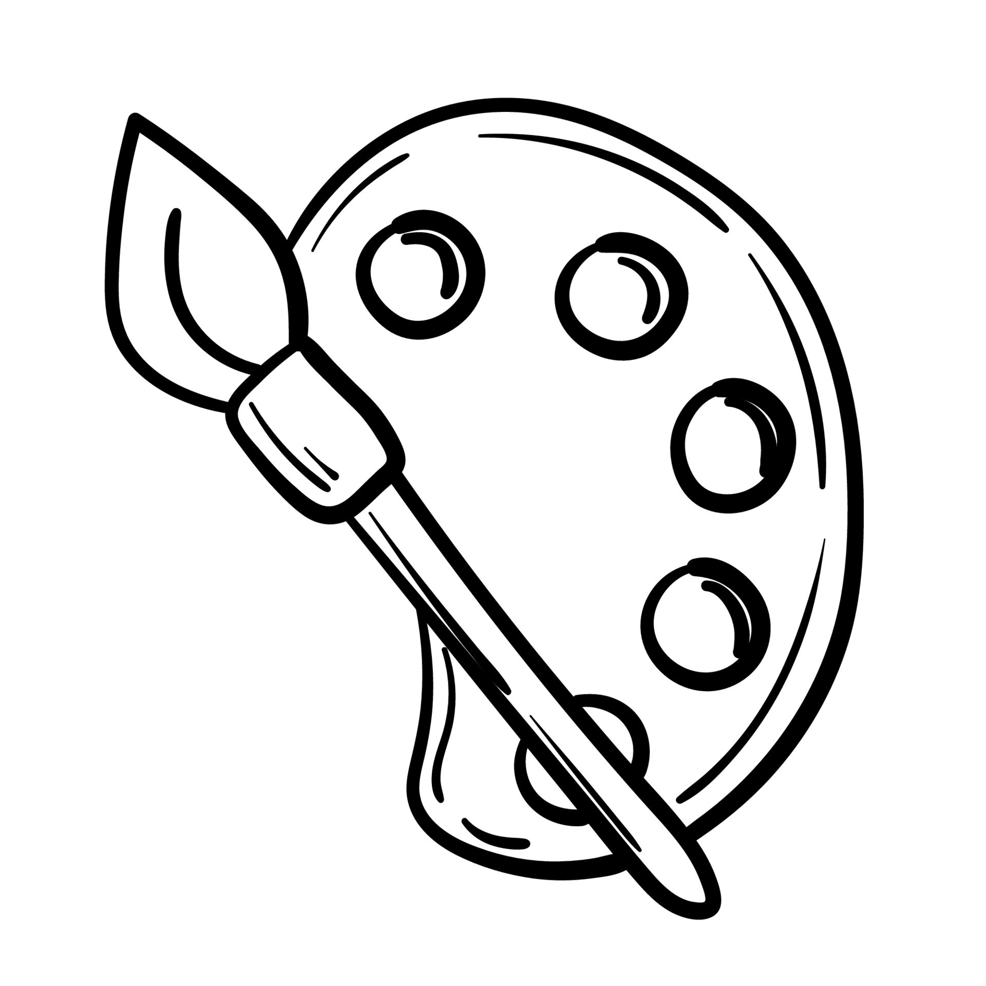 Doodle sticker paint brush and palette 10884395 Vector Art at Vecteezy