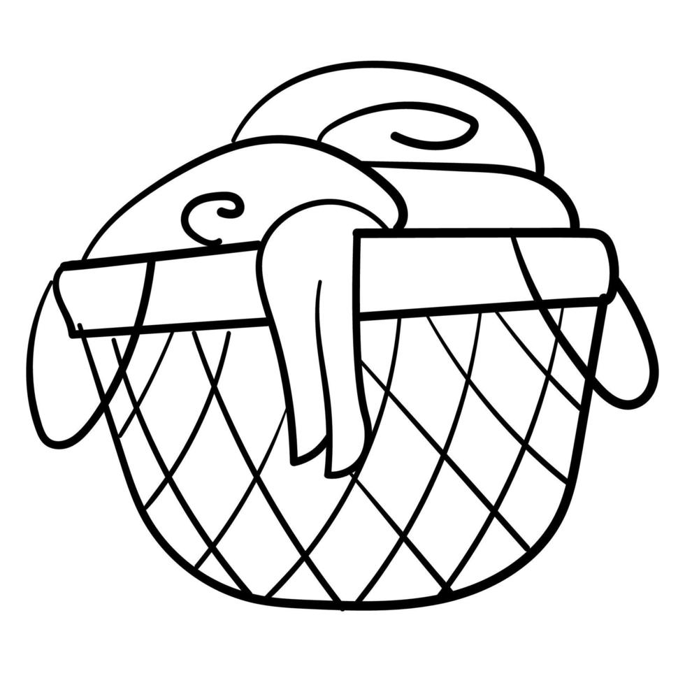 Doodle sticker with full laundry basket vector